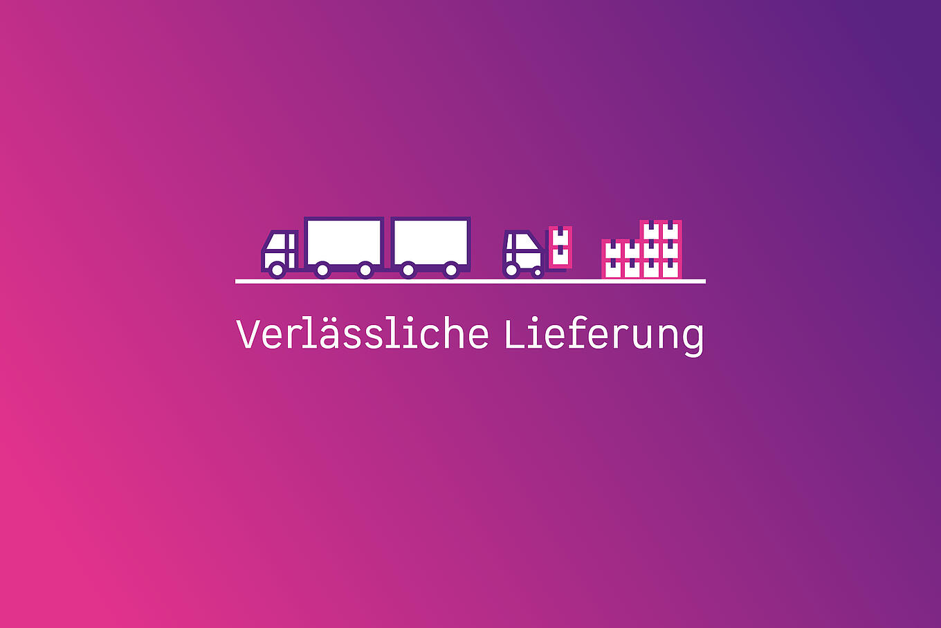 Illustration eines Lasters und eines Gabelstablers, der Kartons transportiert, mit der Aufschrift Verlässliche Lieferung.