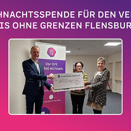 Abbildung der Spendenübergabe mit der Praxis ohne Grenzen Flensburg