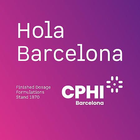 Grafik mit dem Schriftzug „Hola Barcelona“ sowie dem Logo der CPHI.