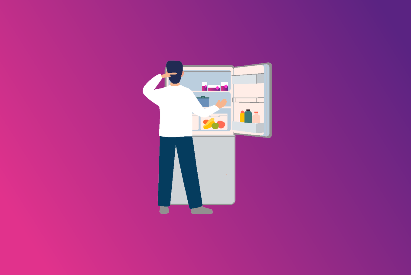 Grafik mit einer Person, die in einen Kühlschrank schaut und dort Juta Pharma Arzneimittel sieht. 