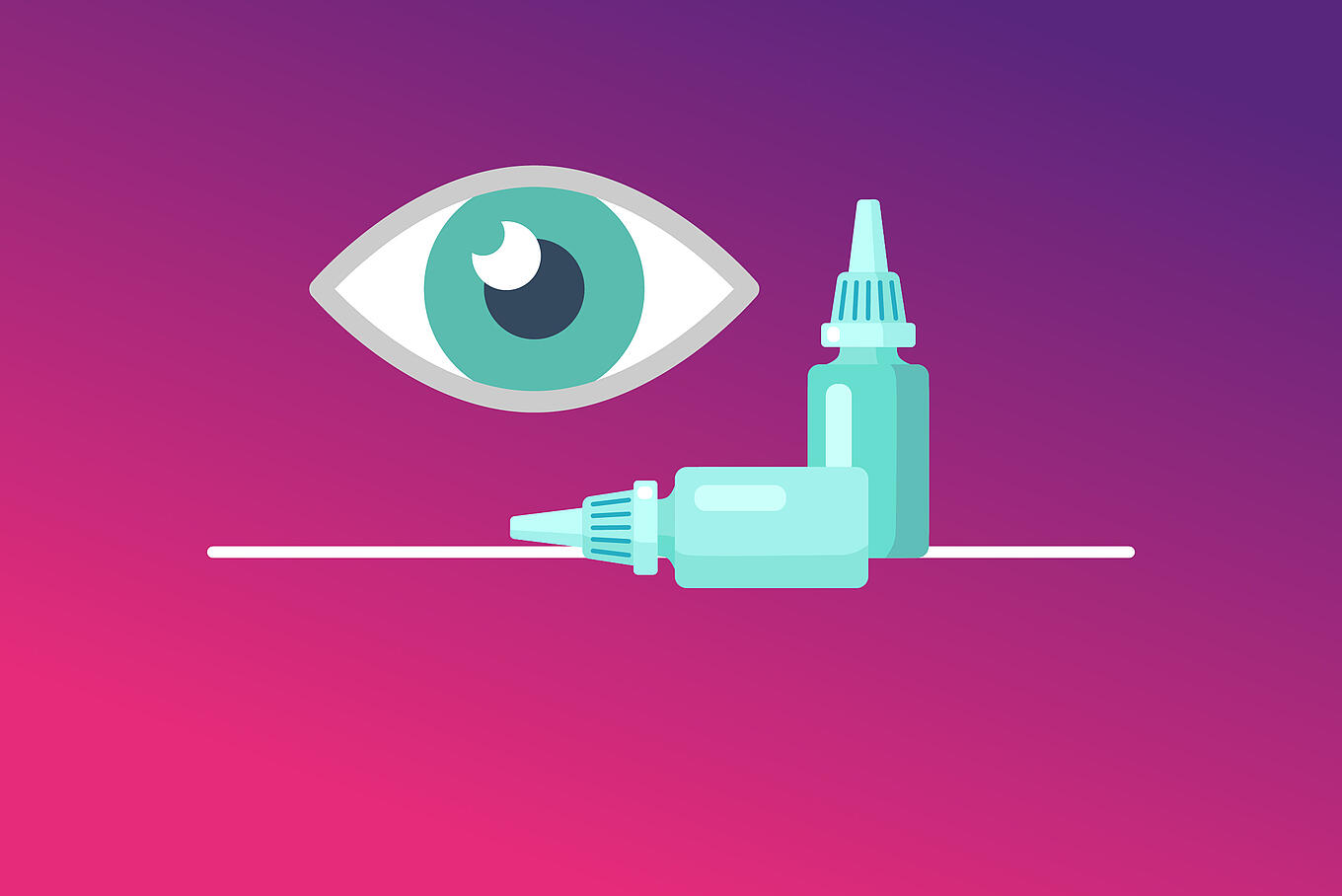 Abbildung eines Auges und zwei Packungen Augentropfen