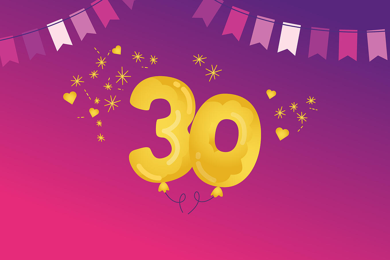 Abbildung einer 30 und Konfetti und Girlanden