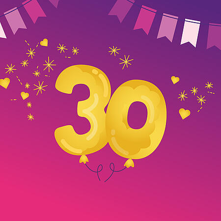 Abbildung einer 30 und Konfetti und Girlanden