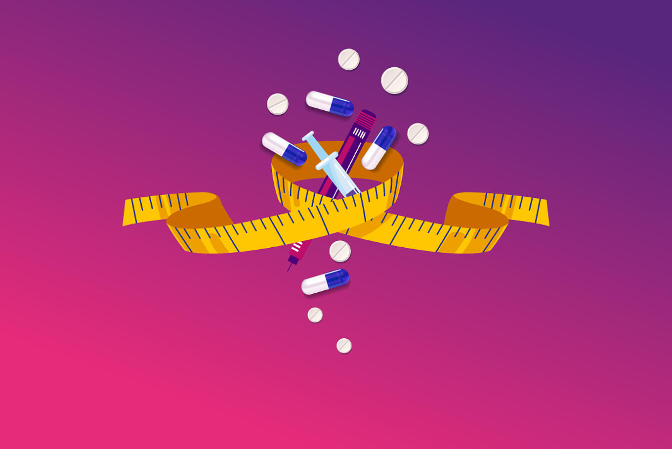 Abbildung eines Maßbands, das mehrere Tabletten und Spitzen umwickelt.