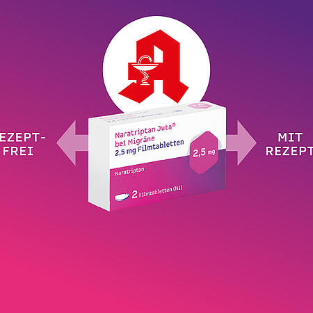 Abbildung einer Packung Naratriptan Juta mit dem Hinweis auf apothekenpflichtig und rezeptpflichtig