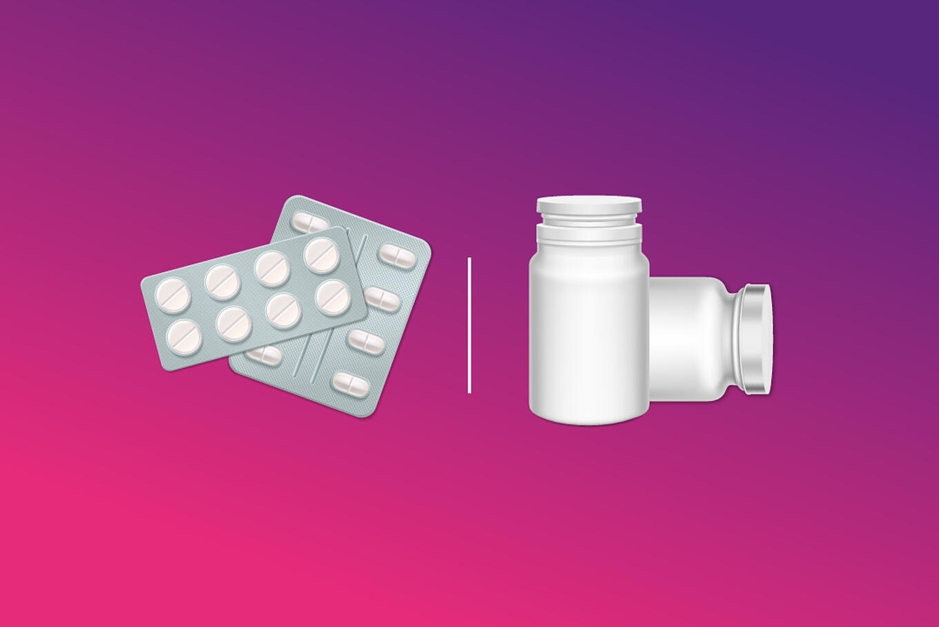 Abbildung zweier Tablettenblister und zweier Tablettenbehältnisse bzw. Flaschen.