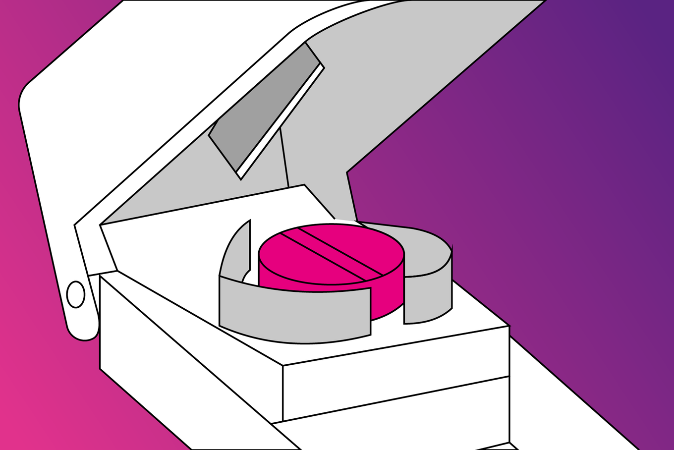 Illustration einer Tablette in einem Tablettenteiler.