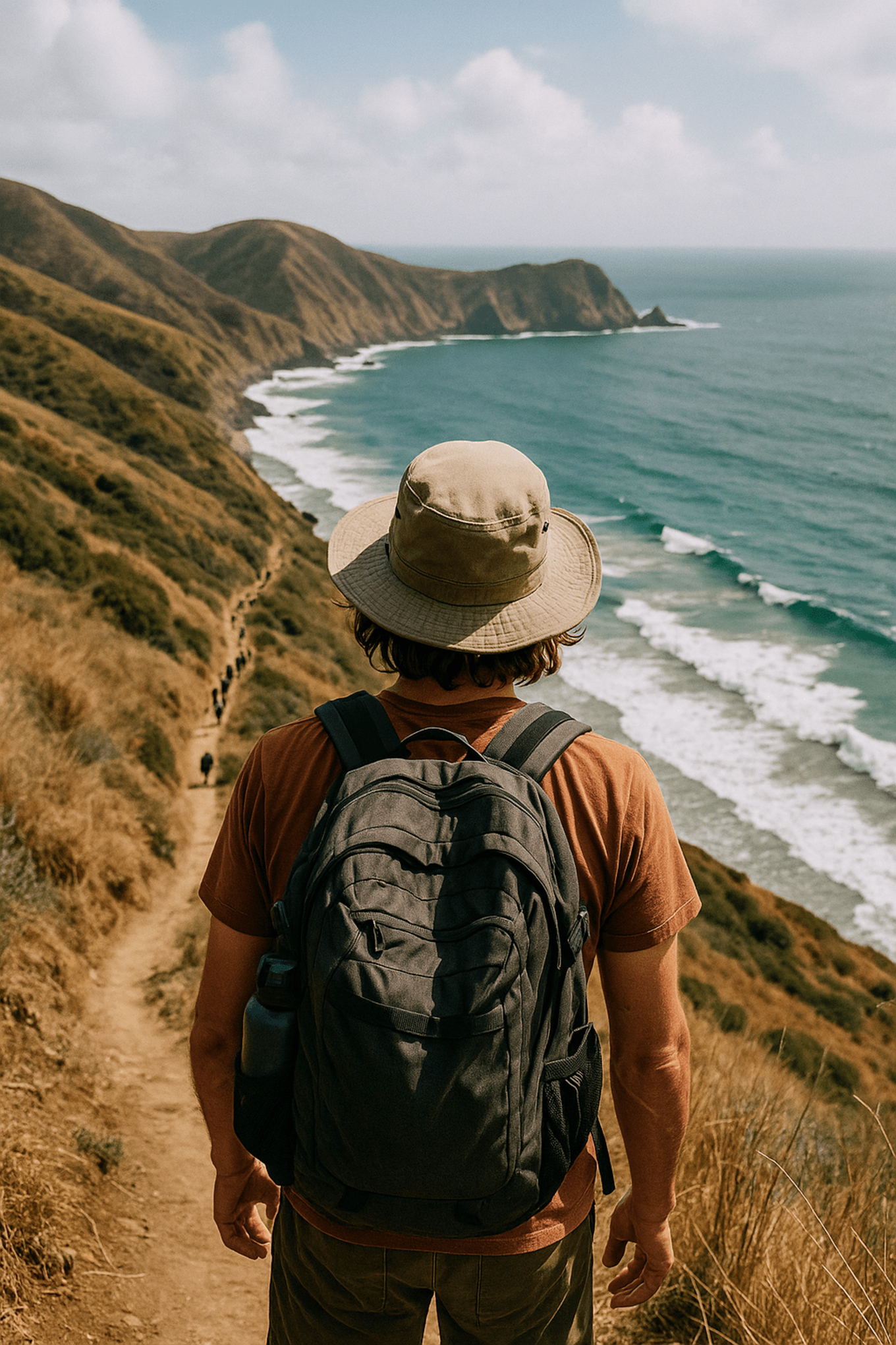 Ein Wanderer an einer Küste.