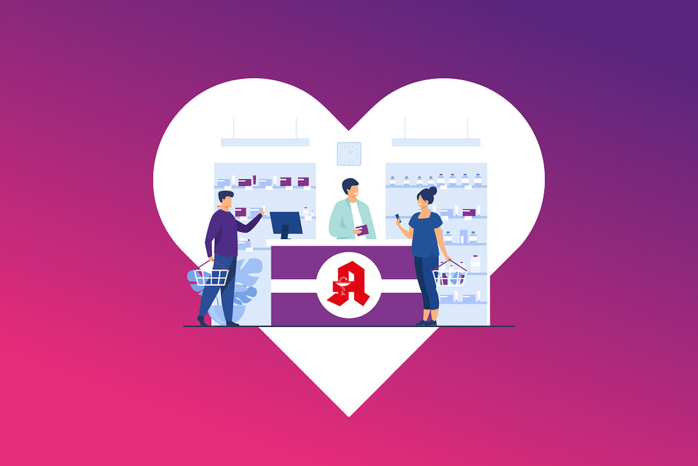 Abbildung eines Apotheken-Tresens in einem Herz.