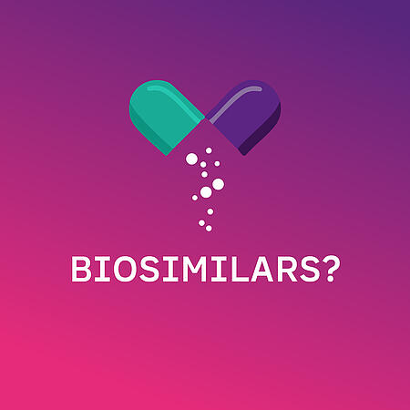 Abbildung des Texts Biosimilar und einer offenen Kapsel mit Inhalt
