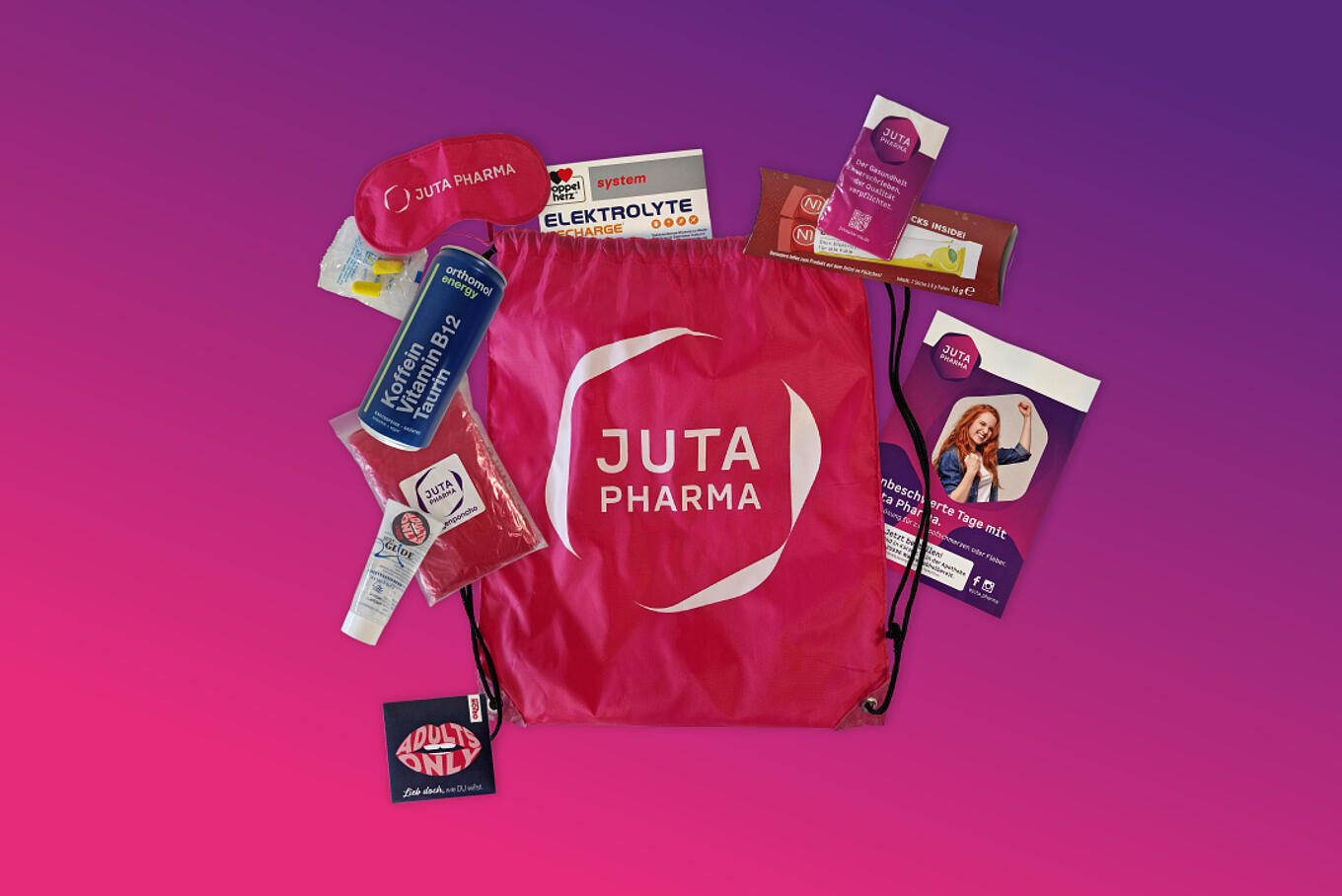 Abbildung eines Beutels mit verschiedenen Give-aways für ein Festival.