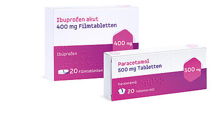 Abbildung der Produkte Ibuprofen und Paracetamol.