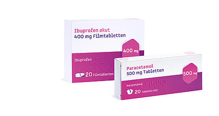 Abbildung der Produkte Ibuprofen und Paracetamol.