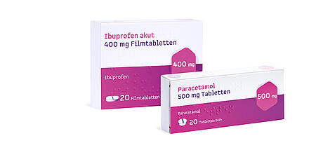 Abbildung der Produkte Ibuprofen und Paracetamol.