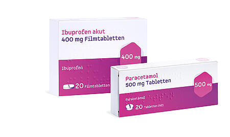 Abbildung der Produkte Ibuprofen und Paracetamol.
