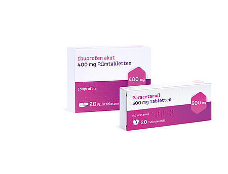 Abbildung der Produkte Ibuprofen und Paracetamol.