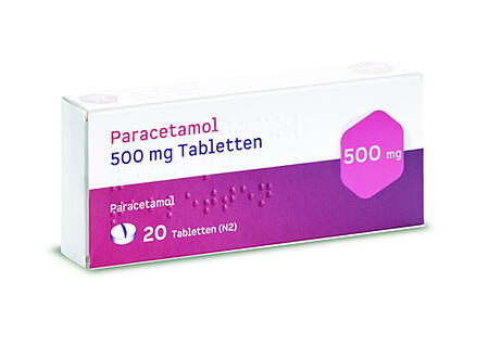 Eine Schachtel Paracetamol 500 mg Tabletten, 20 Tabletten, von Juta Pharma.