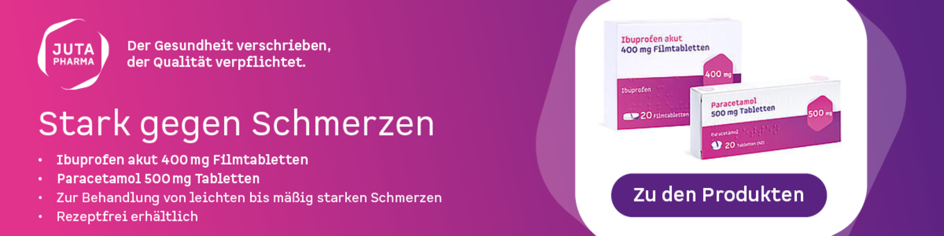 Banner mit Produktabbildungen zu Ibuprofen und Paracetamol.